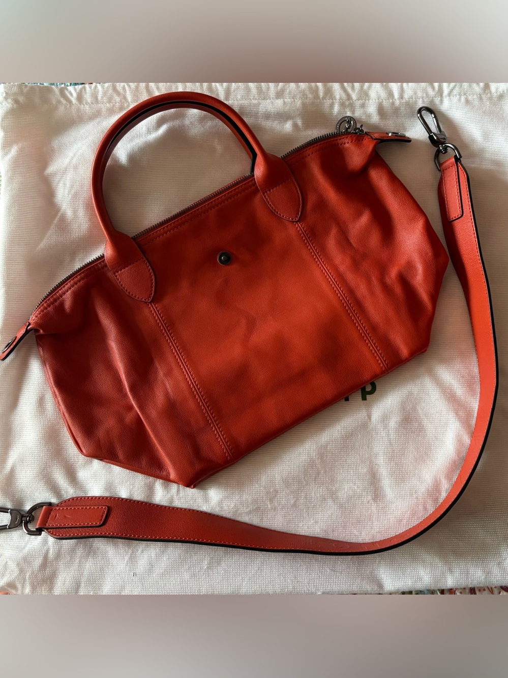 Longchamp Leather Le Pliage small Cuir Satchel with Removable Strap